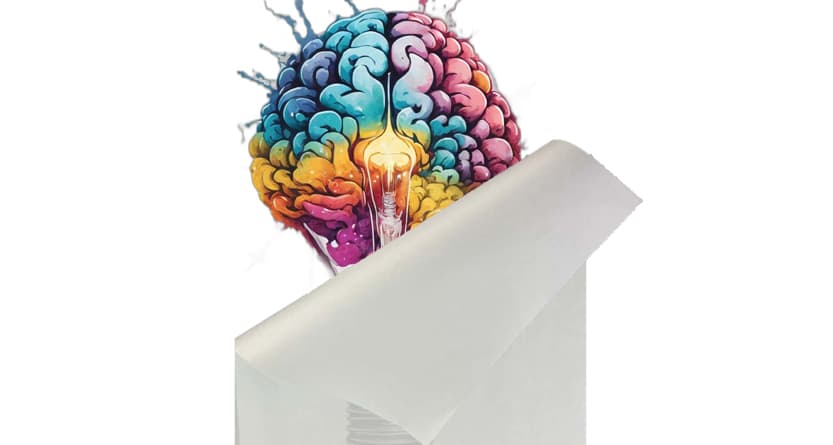 "DTF transfer of a vibrant brain and a light bulb being carefully peeled to ensure proper curing."