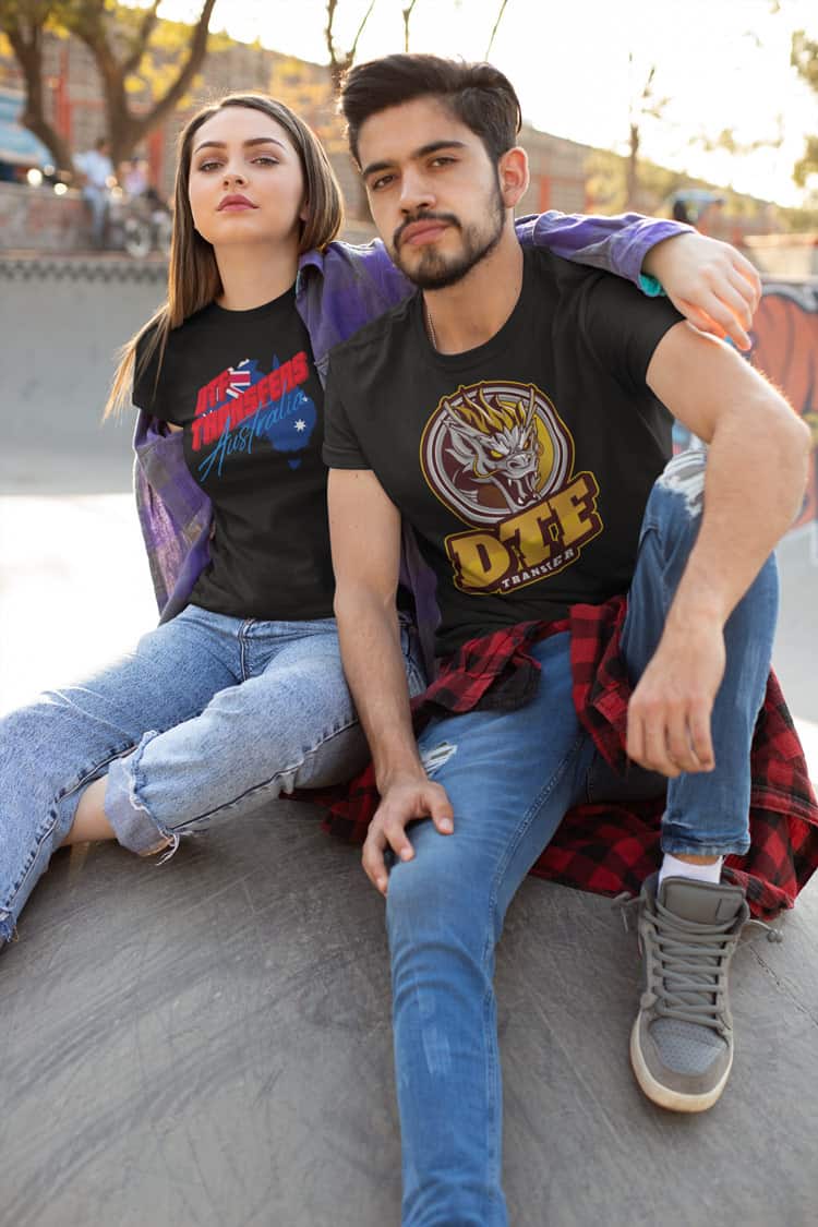 Couple using DTF Transfers products at an Australian skate park