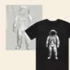 Custom reflective DTF T Shirt transfer with astronaut design – light-reactive reflective finish on black T shirt