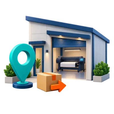 DTF printing workshop with local pickup location and parcel dispatch