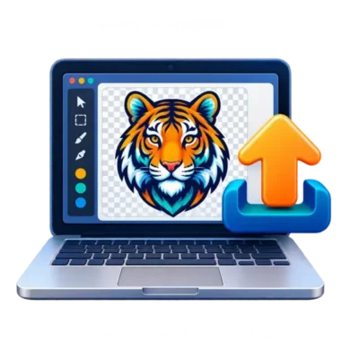 Laptop displaying print-ready artwork for DTF transfer printing