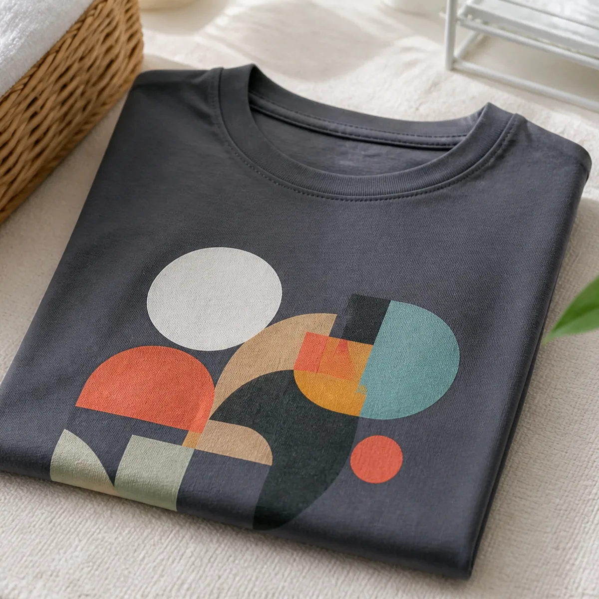Freshly washed folded tee with a crisp DTF print — care instructions