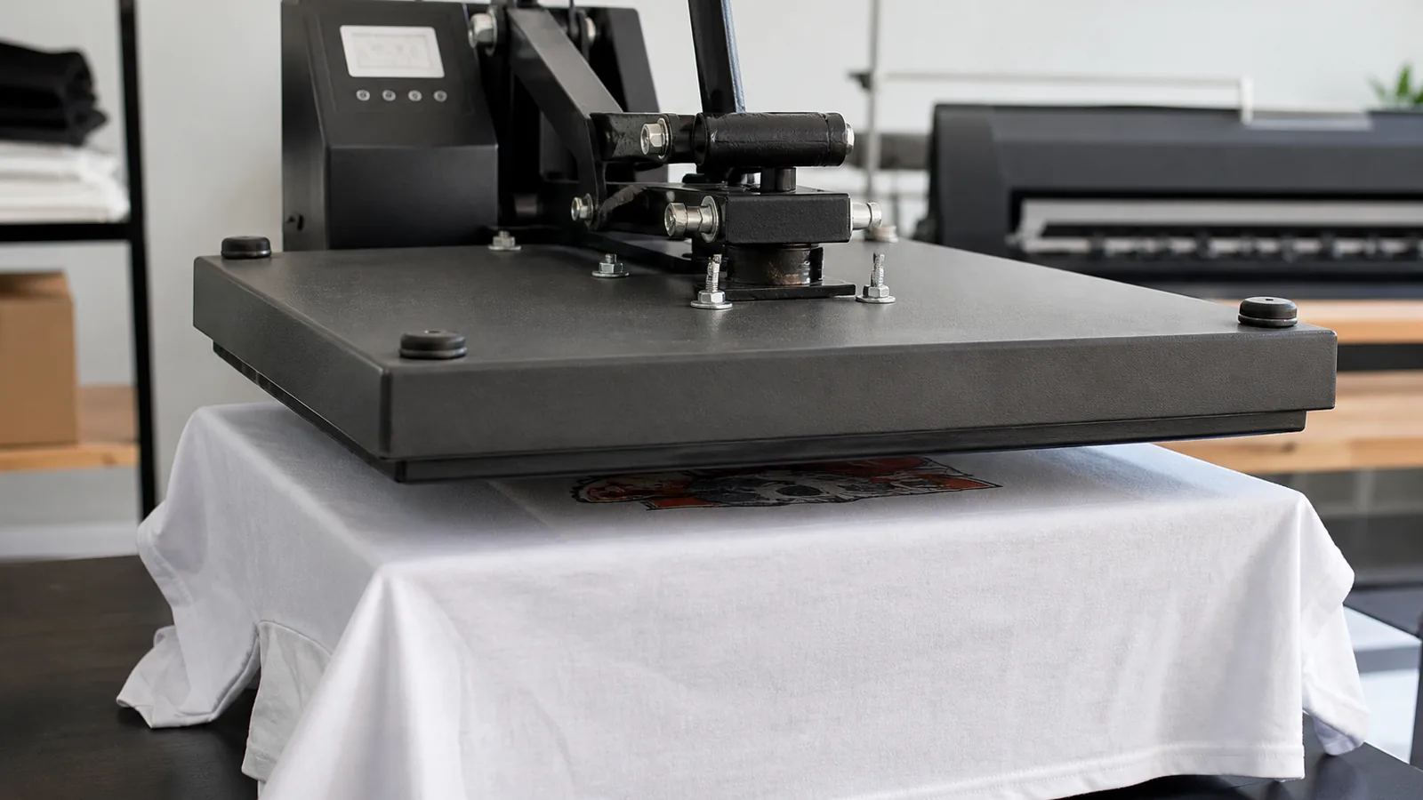 Heat press closed on the DTF transfer